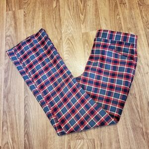 Vintage 60s Jaymar Slacks Pants Men 34x34 Red Blue Plaid Wool Flare Golf
